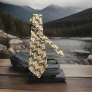 Burma Bibas Men's Necktie Tie Silk Satin Bronze Blue Gray Geometric Made USA 58